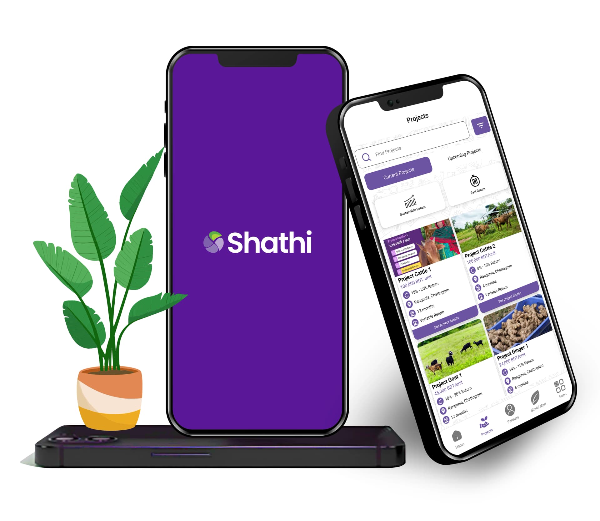 The Shathi app showing the open projects list